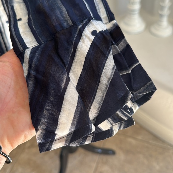 Habitat Navy Stripe Button Up 3/4” Blouse - Picture 9 of 9